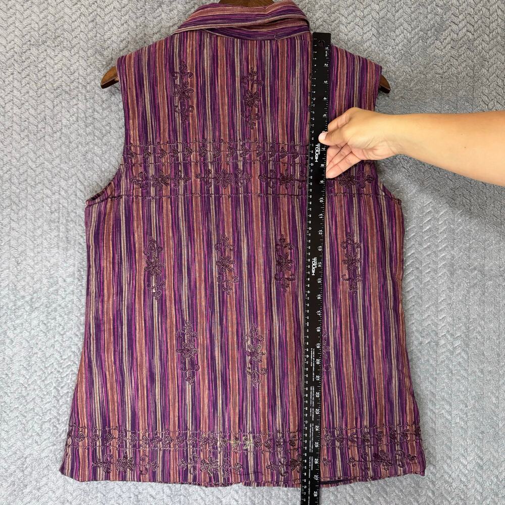 Young Threads Women’s Khadi Linen Zipper Vest Embroidery Quilted Lining M - Picture 10 of 12